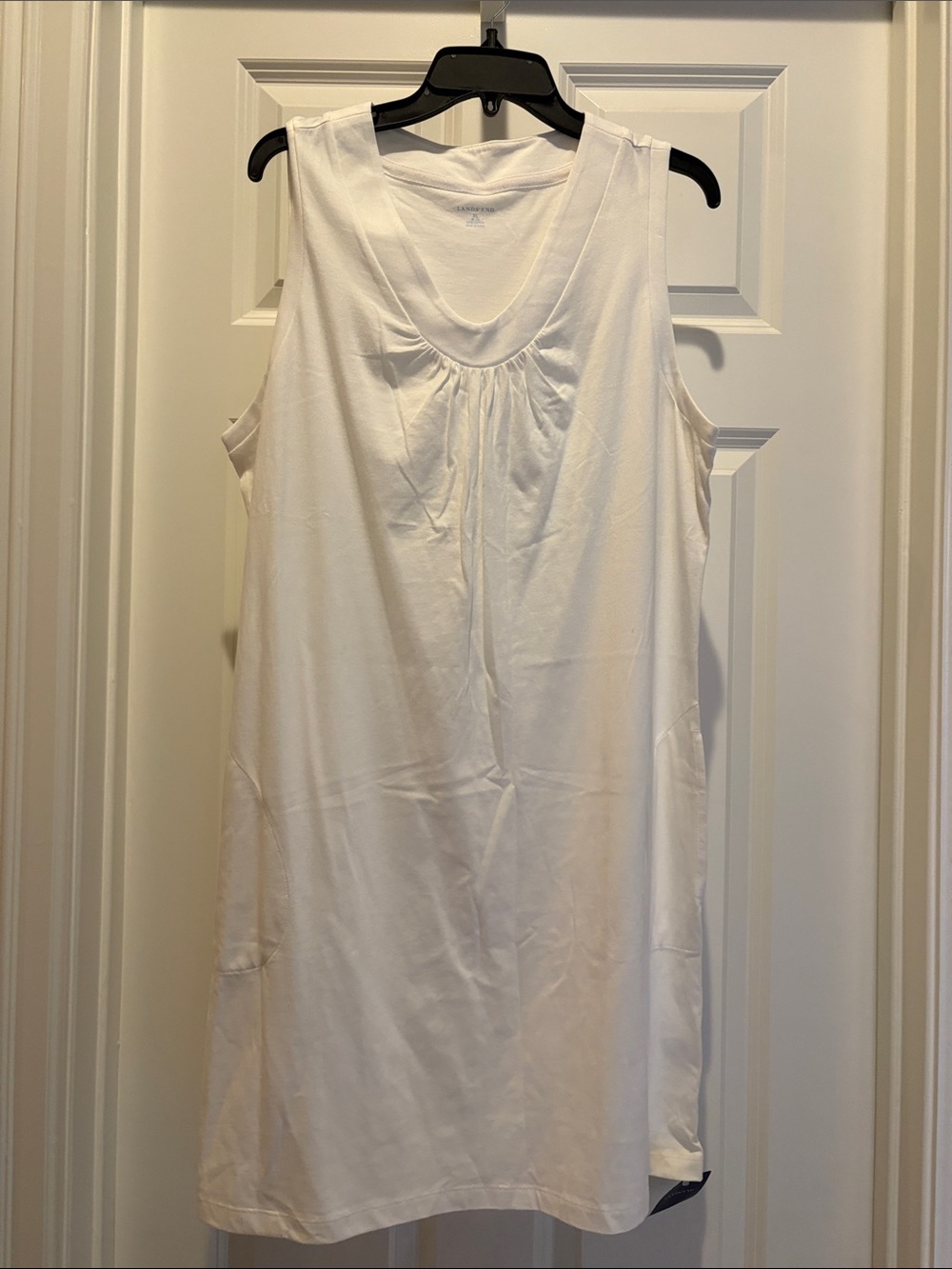 Lands' End White Scoop Neck Sleeveless Swim Coverup-100% cotton